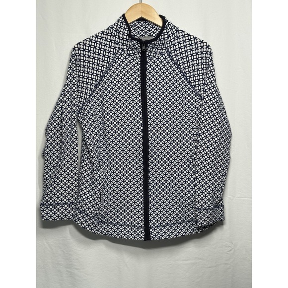 Talbots Women's Full Zip Jacket Sweatshirt Blue & White Size Medium - Picture 3 of 9